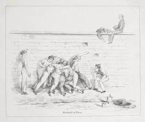 Piłka nożna w Eton (bw litho)