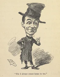 „Bo zawsze wracam do domu na herbatę”. z „Music-Hall Land: relacja mieszkańców tego dziwnego kraju z ilustracjami itp.”, autorstwa Percy Hetherington Fitzgerald