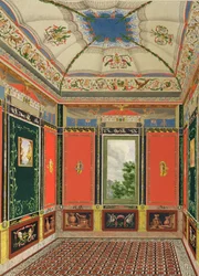 Dekoracja fresku w Letnim Domu Pałacu Buckingham, z Dekoracji Pawilonu Ogrodowego na terenie Pałacu Buckingham autorstwa Ludwiga Grunera (1801-82) i Anny Brownell Jameson (1794-1