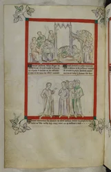 Z opowiadania Gedeona (Jeroboala), fragment iluminacji rękopisu z Psałterza Królowej Marii, MS Royal 2 B VII, f. 37v