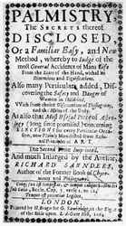 Frontyspis do chiromancji, jego tajemnice ujawnione przez Richarda Saundersa, 1664