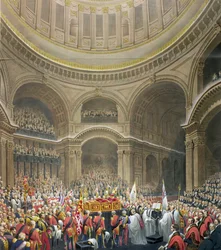 Pogrzeb Arthura Wellesleya (1769-1852) księcia Wellington w katedrze św. Pawła, grawerowany przez J. Thomsona i E.J. Paryż, 1852