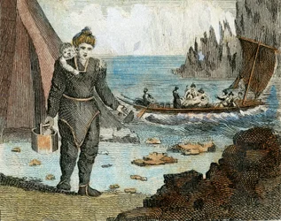 Kobieta grenlandzka i łódź, ok. 1779 r. (rycina)