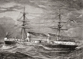 HMS Inflexible, Invincible Class Battlecruiser brytyjskiej marynarki wojennej, ilustracja z „Our Own Magazine”, opublikowanej przez Children