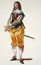 Nawyk Karola I (1600-49) w 1630 r. (kolorowe grawerowanie)