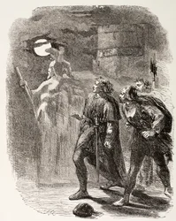 Hamlet, Horatio i Marcellus widzą Ducha, z „The Illustrated Library Shakespeare”, opublikowanej w Londynie 1890