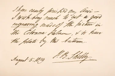 Pismo i podpis Percy Bysshe Shelley, 1819