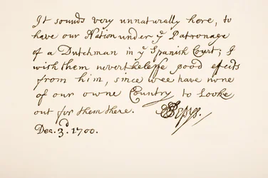 Pismo i podpis Samuela Pepysa, 1700