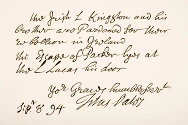 Pismo i podpis Titus Oates, 1694
