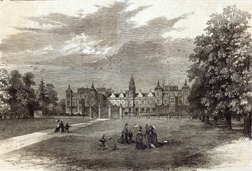 Hatfield House, siedziba markiza Salisbury, z „The Illustrated London News”, 11 lipca 1874 (rycina)