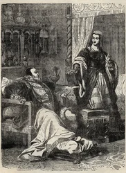 Henryk VIII i królowa Katarzyna Parr (1512-1548) - grawerowanie z „Historii Anglii” autorstwa Cassella Pettera & Galpina