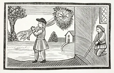 O tym, jak wielka siła Toma Hickathrifta stała się znana, ilustracja z książki Chap-books of the Eighteenth Century Johna Ashtona, wyd. 1882