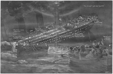 Jak Titanic stopniowo zatonął łuk jako pierwszy, a jego światła zapłonęły do końca, z Kula, 27 kwietnia 1912