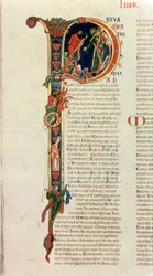 Pierwsza litera „P” Prevaricatus Moab, z Biblii Winchester, c.1150-80 (welum)