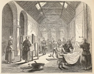 Prasownia w więzieniu w Brixton, ilustracja z The Criminal Prisons of London i Scenes from Prison Life autorstwa Henry