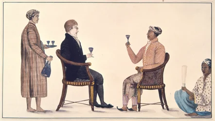 Jawajski Grandee i Holender, z „Albumu 116 rysunków wykonanych pod nadzorem Colina Mackenziego (1754-1821) na Jawie” c.1811-13 (kolor lito)