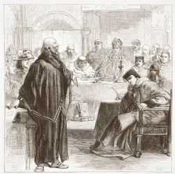 Jerome przemawiający na procesie, ilustracja z Historii protestantyzmu Jamesa Aitkena Wylie (1808-1890), wyd. 1878