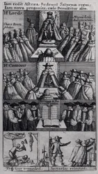 Król Karol II (1630-85) z izbami parlamentu, 1660