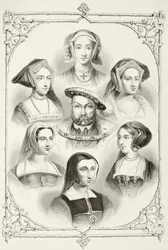Król Anglii Henryk VIII i jego sześć żon, z „The National and Domestic History of England“ Williama Hickmana Smitha Aubreya (1858-1916), wydanej w Londynie około 1890 roku