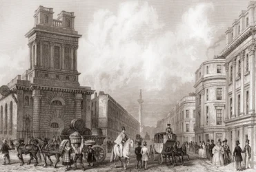 King William Street i St Mary Woolnoth, Londyn, Anglia