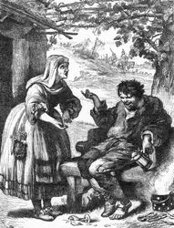 La Megere oswojony (Poskromienie złośnicy) - Ilustracja w „” Works complete by William Shakespeare””” 1866 - Ilustracje i ogólna forma tego wydania zapożyczono z ilustrowanego Szekspira Cassella, wydanego w Londynie