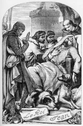 La Vie et la Mort du roi Jean (Życie i śmierć króla Jana) - (Jan Lackland) Ilustracja w „” Works completes de William Shakespeare”” 1866 - Ilustracje i ogólna forma tego wydania są zapożyczone z ilustrowanego Szekspira Cassella, pub