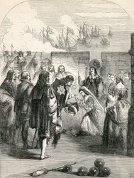 Lądowanie księżniczki Henrietty, ilustracja zaczerpnięta z Ilustrowanej Historii Anglii Johna Cassella, 1857
