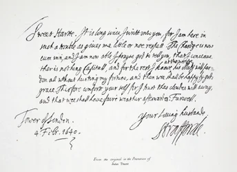 List Lorda Strafforda do żony, z Tower of London, 4 lutego 1640 r