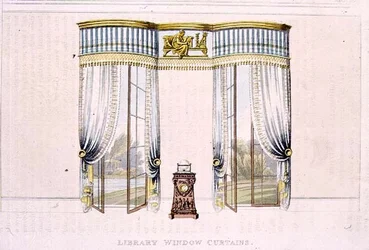 Zasłony okienne Biblioteki, tablica 106 z Repozytorium Sztuki Ackermanna, wydana 1819 (kolor lito)