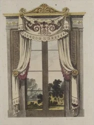 Zasłony okienne Biblioteki, płyta 70 z Repozytorium Sztuki Ackermanna, wydana 1815 (kolor lito)
