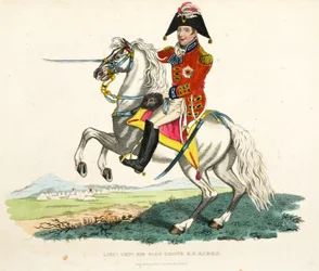 Generał broni Sir Eire Coote KB, KC i MP, wyd. Richard Evans, inż Romney, ilustracja z Historycznego sprawozdania z bitwy pod Waterloo autorstwa Williama Mudforda, 1816