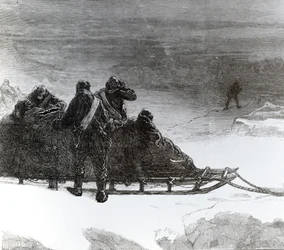 Porucznik Parr wyruszający na pomoc dla sań na północy, opublikowany w „The Illustrated London News”, c.1875-78 (rycina)