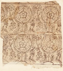 Papier podszewkowy ze wzorem Tudor Rose, ok. 1550 (drewnodruk)