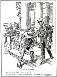 Lloyd George i Bonar Law z Coalition Golf Club, obawiający się ligi Anti-Waste, muszą zrezygnować z luksusu caddie. grudzień 1920