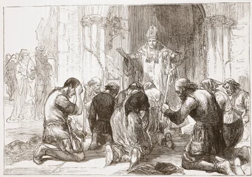 Lollardowie wyrzekli się swojej wiary, ilustracja z Historii protestantyzmu Jamesa Aitkena Wylie (1808-1890), wyd. 1878