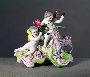 Grupa Longton Hall, dwa putta z kozą, ok. 1755 (porcelana)