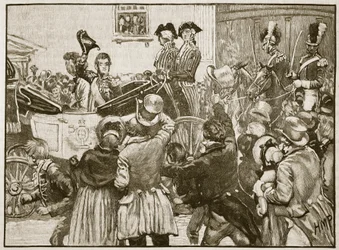 Lord Anglesey opuszcza Irlandię, Kingstown, 1828, ilustracja z Ilustrowanej Historii Anglii Cassella (zdjęcie w sepii)