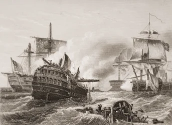 Zwycięstwo Lorda Howe nad Francuzami, ilustracja z „Bitwy Anglii na morzu i lądzie” Lieuta. płk Williams
