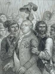 Ludwik XVI (1754-93), król Francji, zabrany przez lud z pałacu Tuileries 20 czerwca 1792 r.