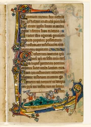 MS 1-2005, k.l. 151r: Potyczka ogarów i królików, marginalna dekoracja z Psałterza Macclesfielda, Use of Sarum, East Anglia, c.1330
