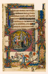 MS 1-2005, k.l. 58r: Saul wysyłający Doega, by zabił kapłanów Noba, historyczny inicjał z Psałterza Macclesfielda, Use of Sarum, East Anglia, c.1330