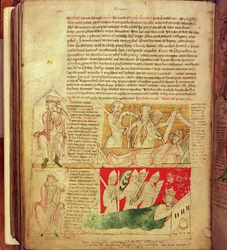 MS CCC 157 s.382 Wizje śnione przez króla Henryka I w Normandii w 1130, z Kroniki Worcester, c.1130-40 (welum)