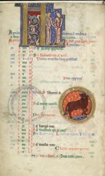 MS Hunter 229 f.2v kwiecień, z psałterza Hunterian, c.1170 (pióro i atrament oraz tempera na welinie)
