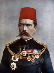 Generał-major Lord Horatio Herbert Kitchener (1850-1916) z Chartumu i Broome, ilustracja z „Celebryci armii” Charlesa N. Robinsona, opublikowana w 1900 (kolor lito)