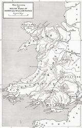 Mapa ilustrująca wojny walijskie Williama Rufusa i Henryka I, z „Krótkiej historii ludu angielskiego” J.R. Greena, opublikowanej w 1893 r.