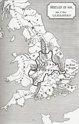 Mapa Wielkiej Brytanii w 640, z The Northumbrian Kingdom w „Krótkiej historii Anglików” J. R. Greena, opublikowanej 1893