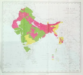 Mapa Indii, przedstawiająca postępy Imperial Surveys, opublikowana pod kierownictwem pułkownika H.R. Thuilliera, RE, Surveyor General of India, 1888