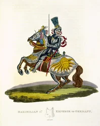 Maksymilian I, król Niemiec i cesarz rzymski (1459-1519) 1498, ze starożytnej zbroi Samuela Rusha Meyricka, 1824