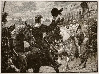 Spotkanie Henryka i cesarza Maksymiliana, ilustracja z Cassells Illustrated History of England (zdjęcie w sepii)