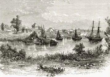Melbourne, 1840, z „Australian Pictures” Howarda Willoughby’ego, opublikowane przez religijne Towarzystwo Traktowe, Londyn, 1886